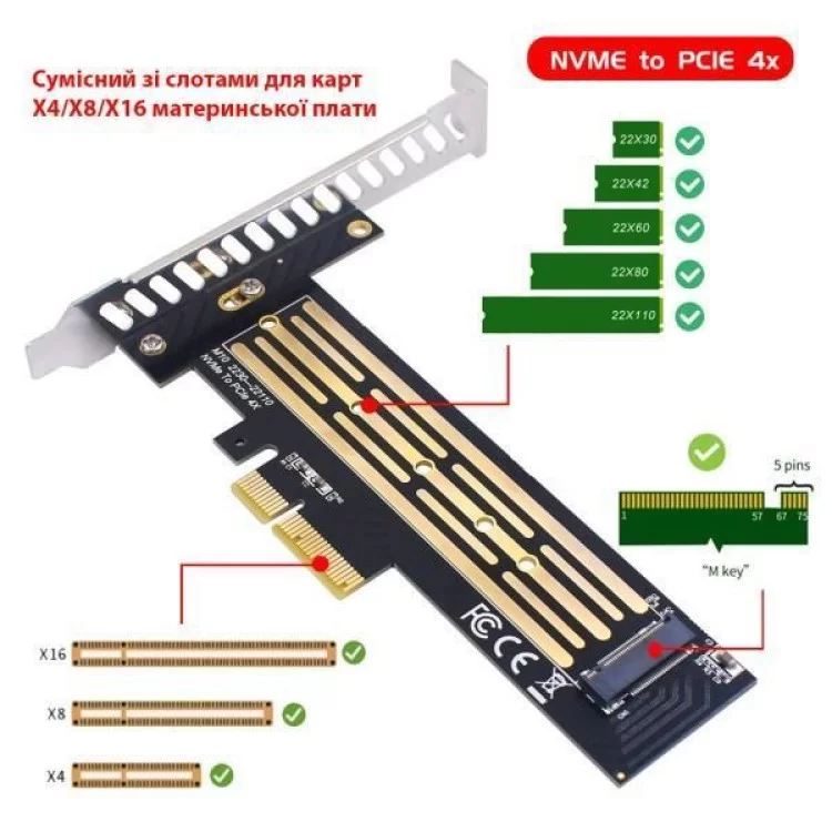 Контролер Dynamode M.2 SSD NVMe M-Key to PCI-E 3.0 x4/ x8/ x16, full profile br (PCI-Ex4- M.2 M-key) інструкція - картинка 6