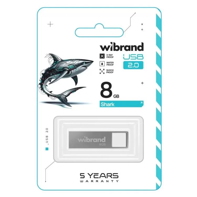 USB флеш накопичувач Wibrand 8GB Shark Silver USB 2.0 (WI2.0/SH8U4S) ціна 183грн - фотографія 2