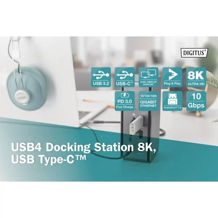 Порт-реплікатор Digitus USB 4 Docking Station 8K, USB Type-C, 14 Port (DA-70897) - фото 11