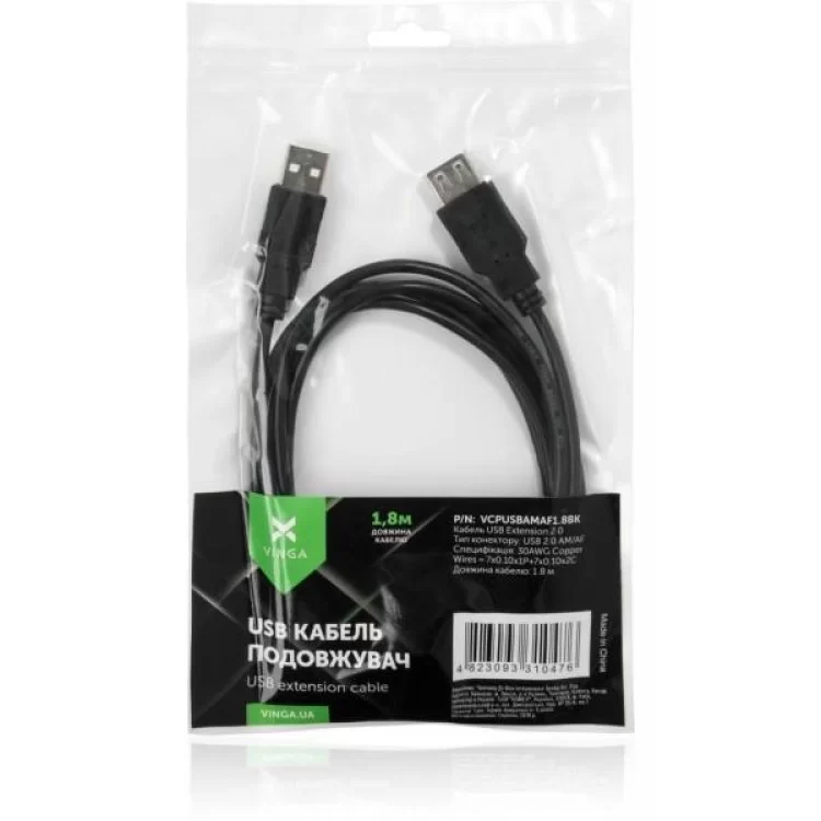продаємо Дата кабель USB 2.0 AM/AF 3.0m Vinga (VCPUSBAMAF3BK) в Україні - фото 4