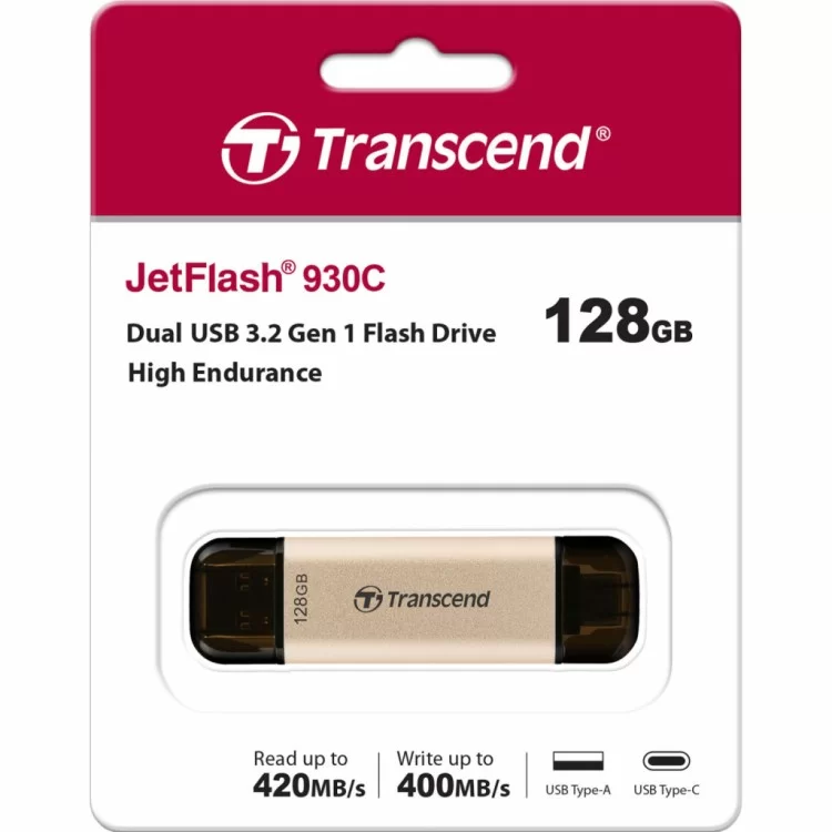 USB флеш накопичувач Transcend 128GB JetFlash 930 Gold-Black USB 3.2/Type-C (TS128GJF930C) огляд - фото 8