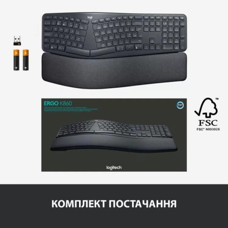 Клавіатура Logitech ERGO K860 Bluetooth/Wireless UA Black (920-010108) - фото 11