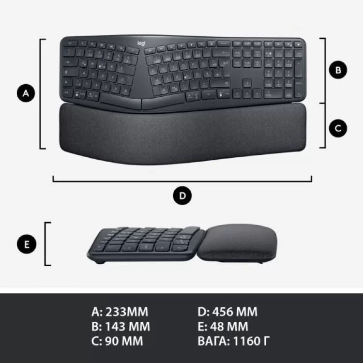 Клавіатура Logitech ERGO K860 Bluetooth/Wireless UA Black (920-010108) - фото 12