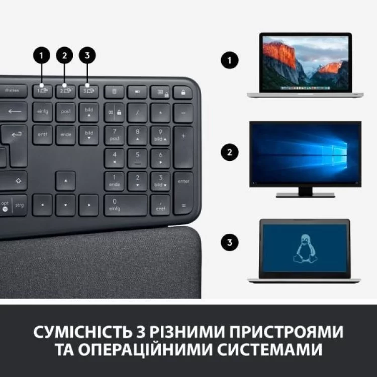 Клавіатура Logitech ERGO K860 Bluetooth/Wireless UA Black (920-010108) - фото 9