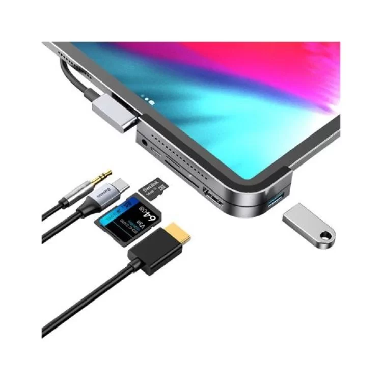 в продажу Концентратор Baseus USB3.1 Type-C to HDMI/USB 3.0x3/TF,SD/Type C PD/3.5mm (CAHUB-WJ0G) - фото 3