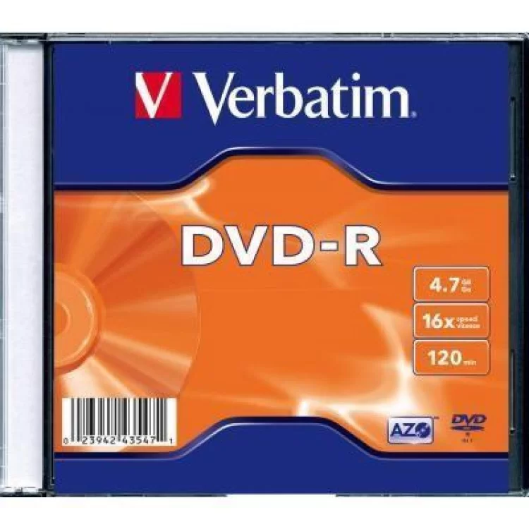 Диск DVD Verbatim 4.7Gb 16X SlimBox 1шт MatteSilv AZO (43547-1disk) цена 54грн - фотография 2