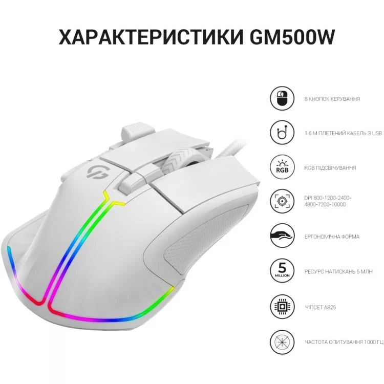 Мышка GamePro GM500W RGB USB White (GM500W) - фото 10