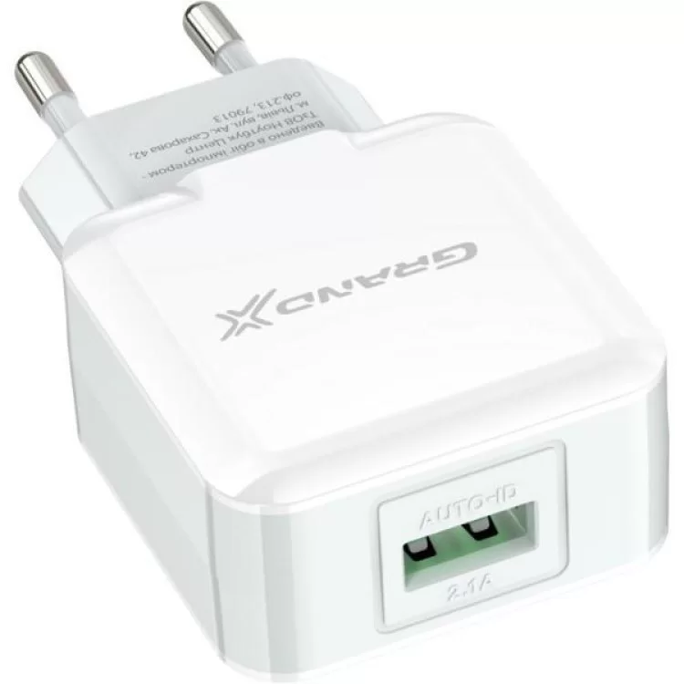 в продаже Зарядное устройство Grand-X USB 5V 2,1A White + cable USB -> Lightning, Cu (CH03LTW) - фото 3