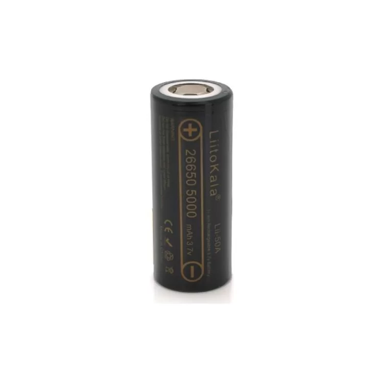 Аккумулятор 26650 5000mAh (5100-5500mAh) 25A, 3.7V (2.5-4.2V), Black, 2шт в уп., ціна за 1шт Liitokala (Lii-50A / 23383)