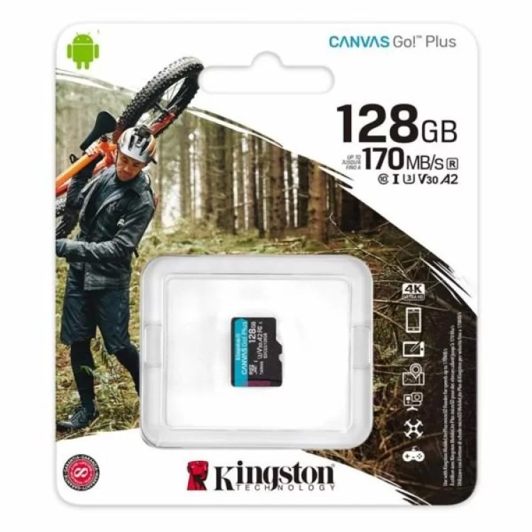 в продажу Карта пам'яті Kingston 128GB microSD class 10 UHS-I U3 A2 Canvas Go Plus (SDCG3/128GBSP) - фото 3