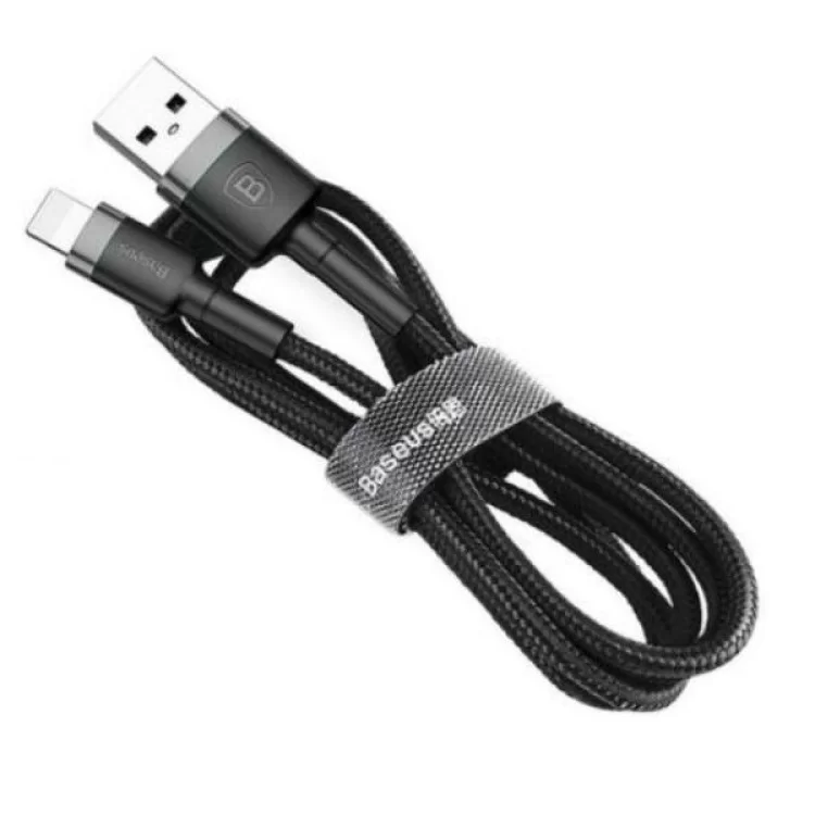 Дата кабель USB 2.0 AM to Lightning 0.5m Cafule 2.4A grey+black Baseus (CALKLF-AG1)