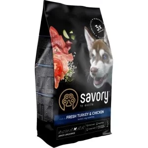 Сухий корм для собак Savory Junior Large rich in Fresh Turkey and Chicken 3 кг (4820232630204)