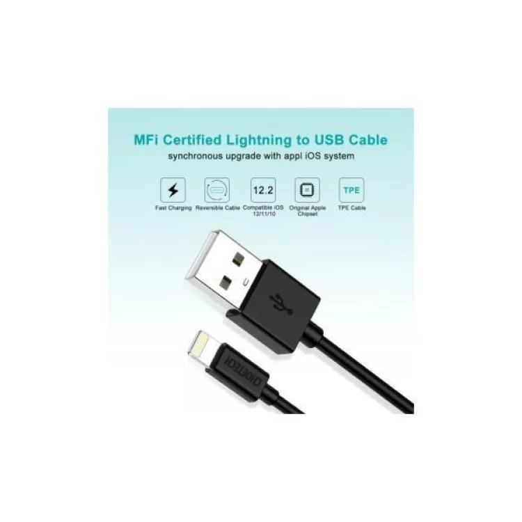 Дата кабель USB 2.0 AM to Lightning 1.8m 2.1A MFI Black Choetech (IP0027-BK) відгуки - зображення 5