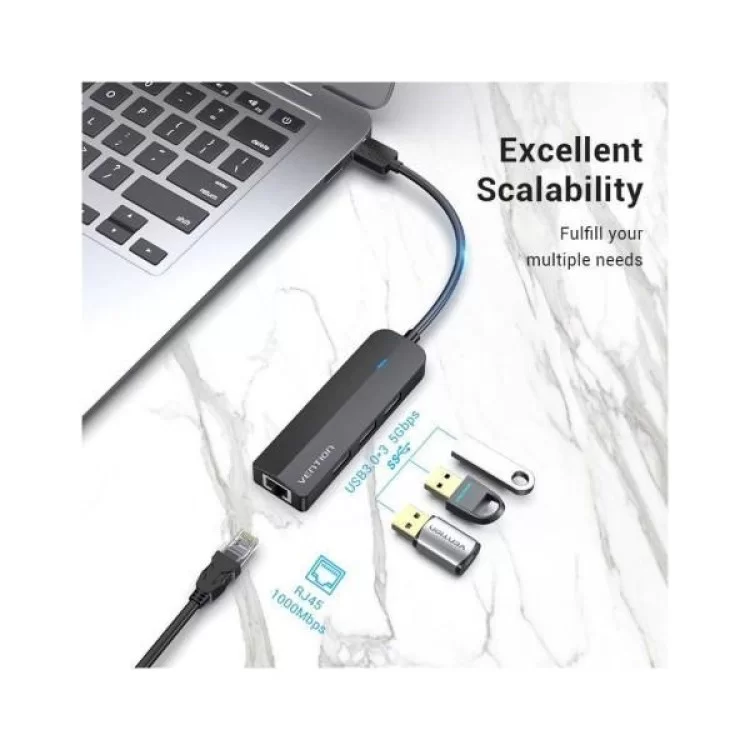 в продаже Концентратор Vention USB 3.0 to 3хUSB 3.0/RJ45 Gigabit black (CHNBB) - фото 3