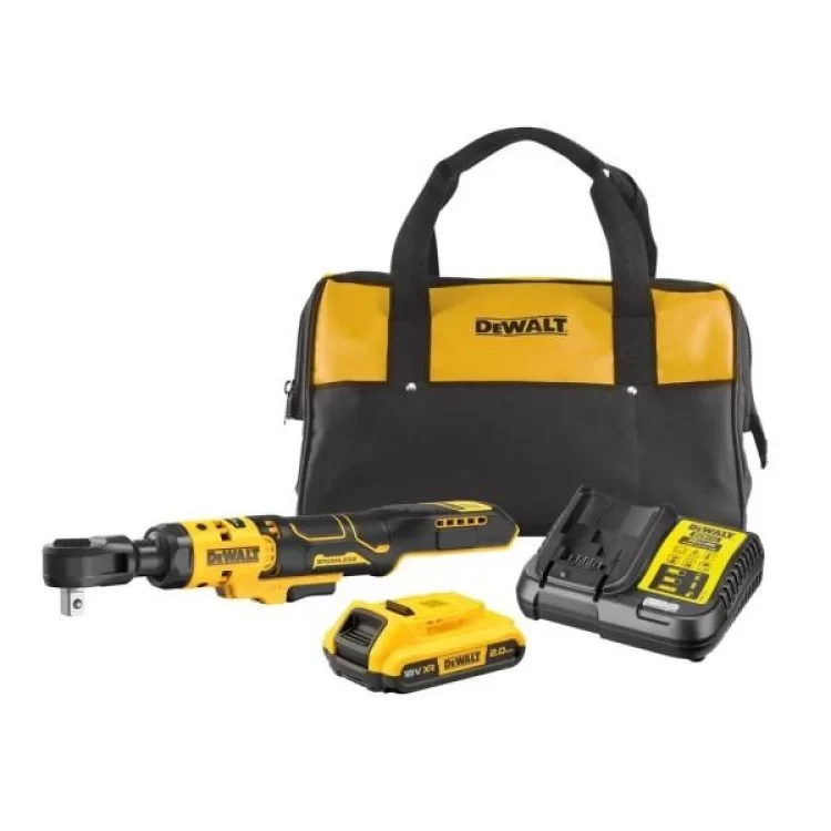 Гайковерт DeWALT кутовий - тріскачка, 18V XR Li-lon 2Ah, 95 Нм, сумка (DCF512D1)