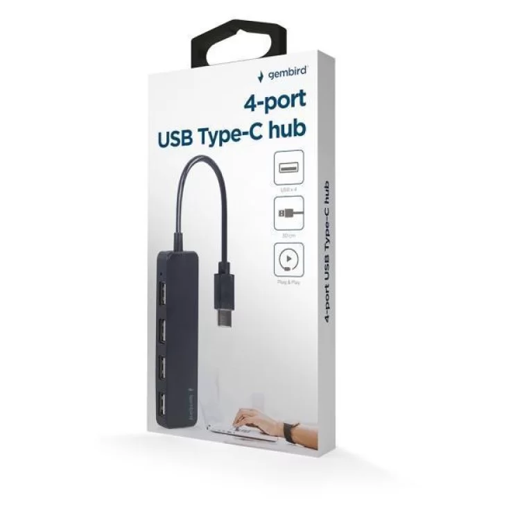 в продажу Концентратор Gembird USB-C 4 ports USB 2.0 black (UHB-CM-U2P4-01) - фото 3