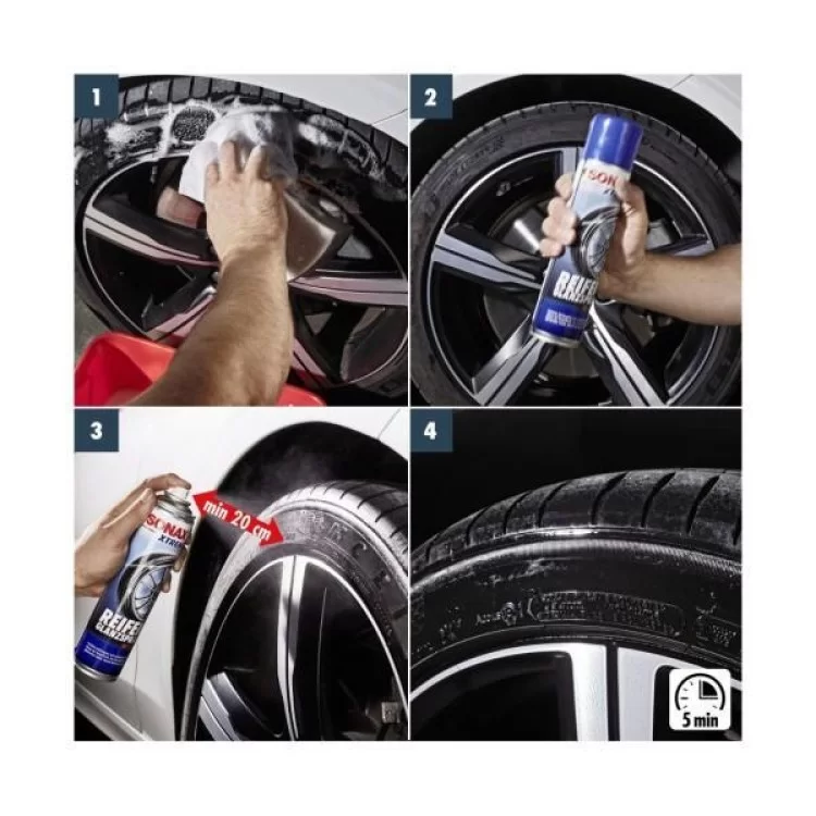 Автомобильный очиститель Sonax шин глянцевый XTREME Reifenglanzspray Wet Look (235300) инструкция - картинка 6