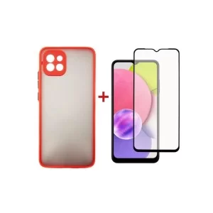 Чехол для мобильного телефона Dengos Kit for Samsung Galaxy A03 case + glass (Red) (DG-KM-23)