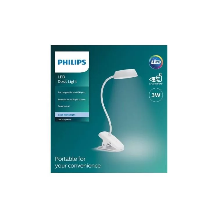 в продаже Настольная лампа Philips LED Reading Desk lamp Donutclip 3W, 4000K, 1200mAh (Lithium battery), білий (929003179727) - фото 3