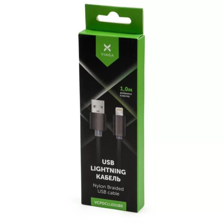 продаем Дата кабель USB 2.0 AM to Lightning 1m LED black Vinga (VCPDCLLED1BK) в Украине - фото 4