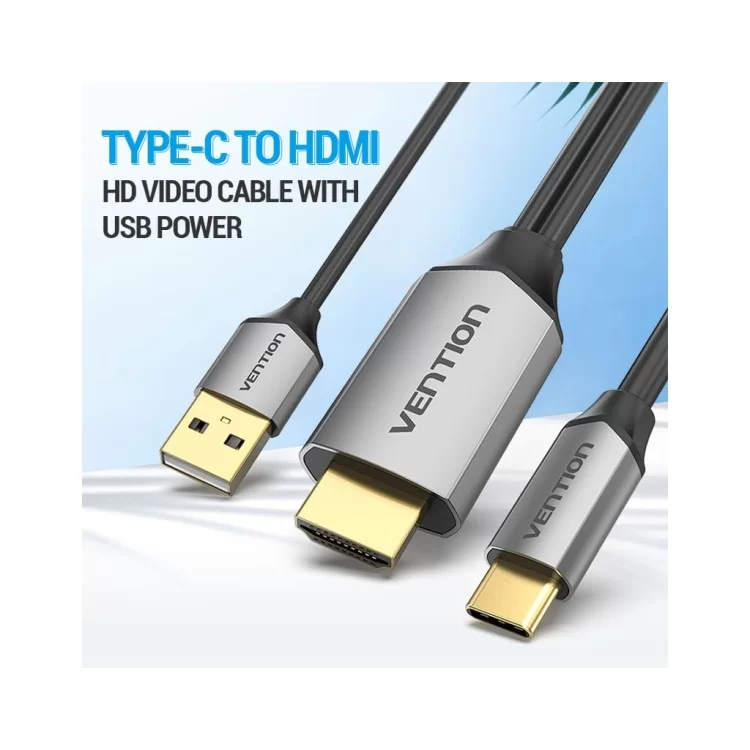 Кабель мультимедійний USB-C 3.1 to HDMI 1.5m v.2.0 4K 60Hz USB Power Supply black Vention (CGTBG) ціна 766грн - фотографія 2