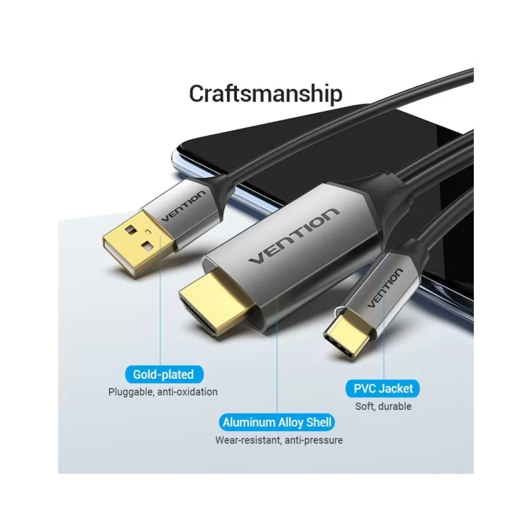 Кабель мультимедійний USB-C 3.1 to HDMI 1.5m v.2.0 4K 60Hz USB Power Supply black Vention (CGTBG) характеристики - фотографія 7