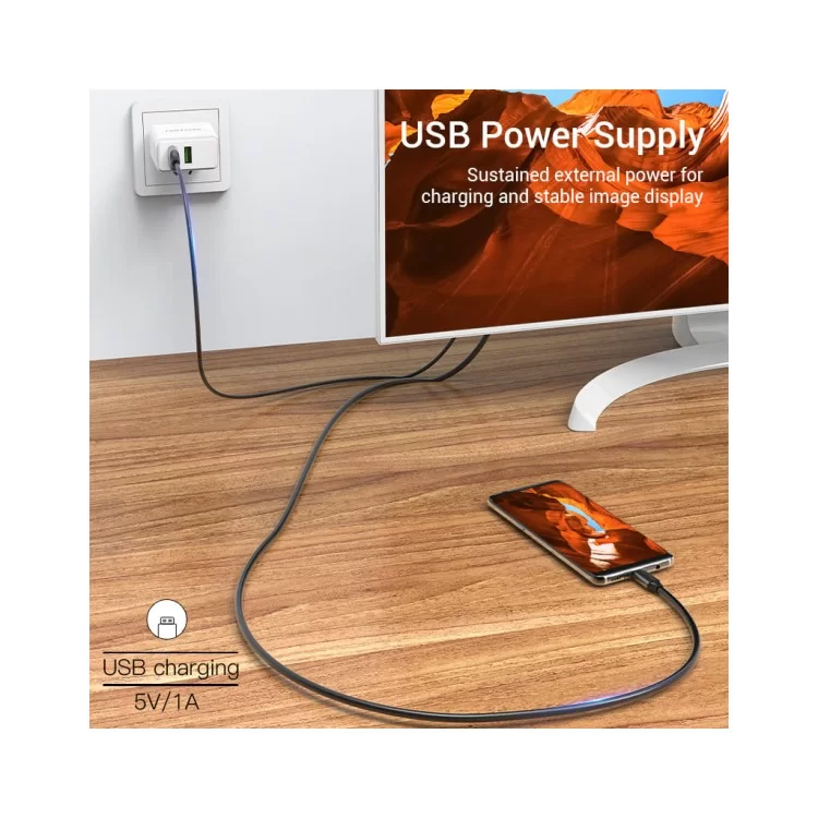 Кабель мультимедійний USB-C 3.1 to HDMI 1.5m v.2.0 4K 60Hz USB Power Supply black Vention (CGTBG) - фото 9