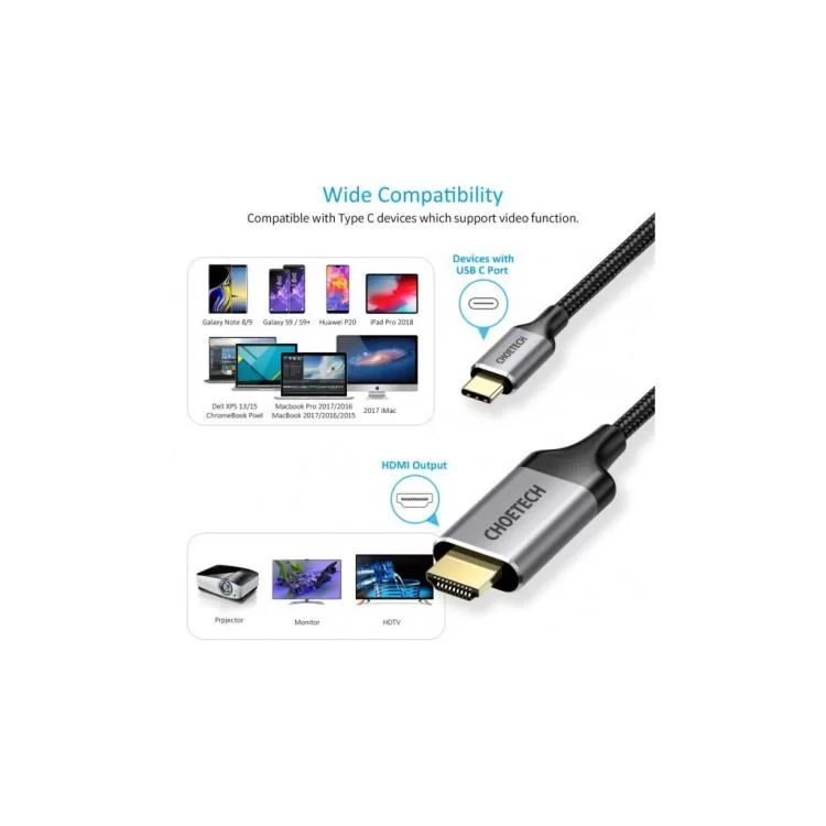 Кабель мультимедійний USB-C to HDMI 1.8m 4K 60Hz Choetech (CH0021-BK) інструкція - картинка 6