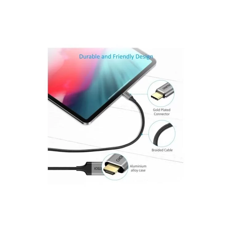 Кабель мультимедійний USB-C to HDMI 1.8m 4K 60Hz Choetech (CH0021-BK) - фото 10