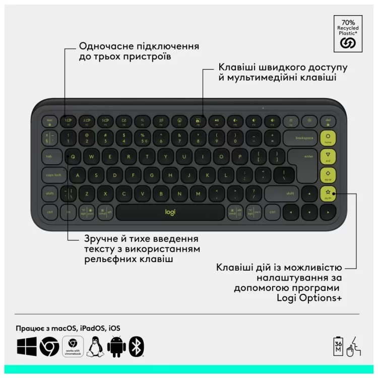 Комплект Logitech POP Icon Combo Bluetooth UA Graphite (920-013156) - фото 10