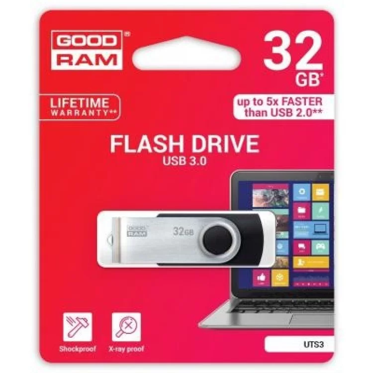 USB флеш накопичувач Goodram 32GB UTS3 Twister Black USB 3.0 (UTS3-0320K0R11) ціна 258грн - фотографія 2