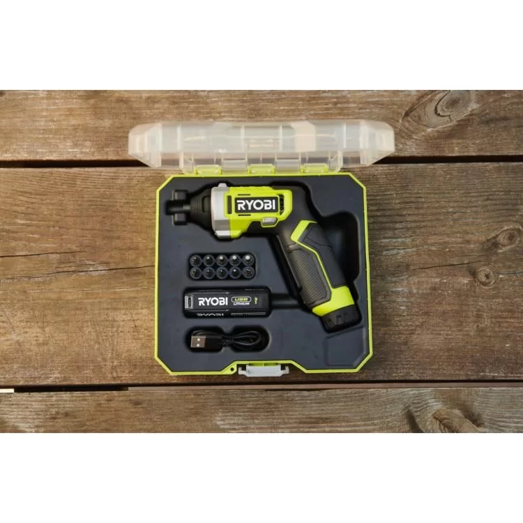 в продаже Отвертка аккумуляторная Ryobi RSD4-120T 4В, USB, Lithium, 1х2Ah, 5Нм, 200об/мин, кейс, 10 насадок (5133006210) - фото 3