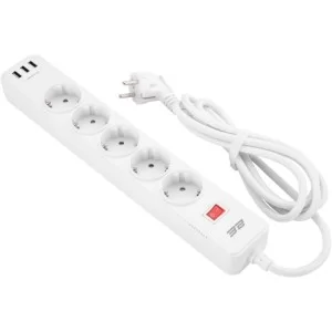 Сетевой фильтр питания 2E 5XSchuko, 3G*1.5мм, 3*USB-A, 2м, white (2E-SP515M2USBWH)