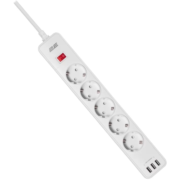 Мережевий фільтр живлення 2E 5XSchuko, 3G*1.5мм, 3*USB-A, 2м, white (2E-SP515M2USBWH) ціна 795грн - фотографія 2