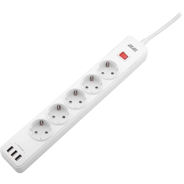 в продажу Мережевий фільтр живлення 2E 5XSchuko, 3G*1.5мм, 3*USB-A, 2м, white (2E-SP515M2USBWH) - фото 3