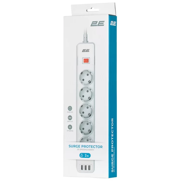 Мережевий фільтр живлення 2E 5XSchuko, 3G*1.5мм, 3*USB-A, 2м, white (2E-SP515M2USBWH) інструкція - картинка 6