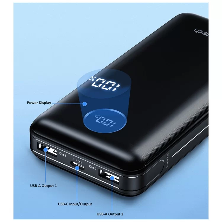 в продажу Батарея універсальна Choetech 20000mAh, PD/3.0/45W, QC/3.0/18W, USB-C, 2*USB-A (B653-CCBK / B653-BK) - фото 3