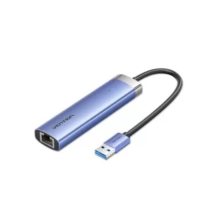 Концентратор Vention USB 3.0 to USB 3.0x3/RJ45/Type-C Hub Blue Aluminum Alloy 5-in-1 (TGFSB)