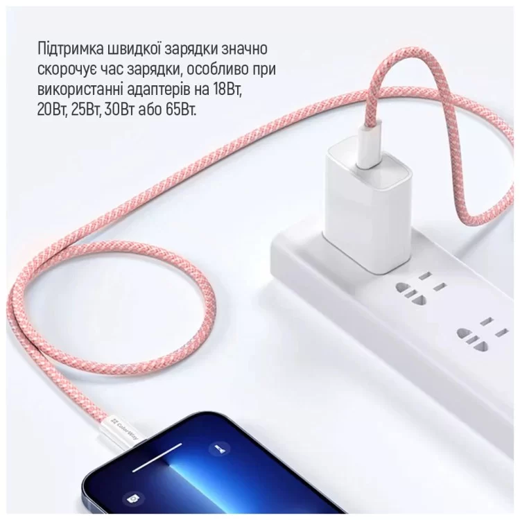 Дата кабель USB-C to USB-C 1.0m 60W 3.0А pink ColorWay (CW-CBPDCC061-P) - фото 9