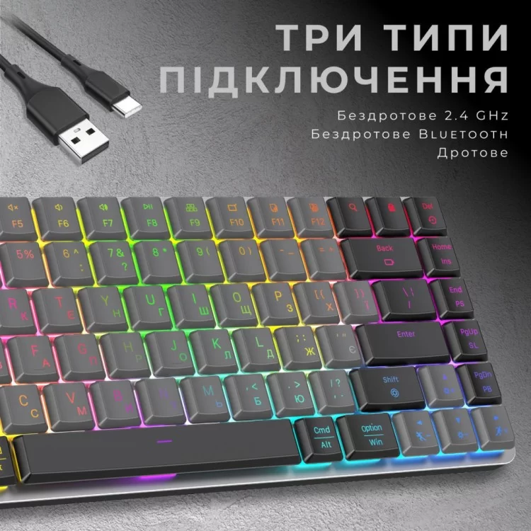 Клавиатура GamePro MK230R Red Swich Low Profile RGB Wireless/Bluetooth/USB Dark Gray (MK230R) отзывы - изображение 5