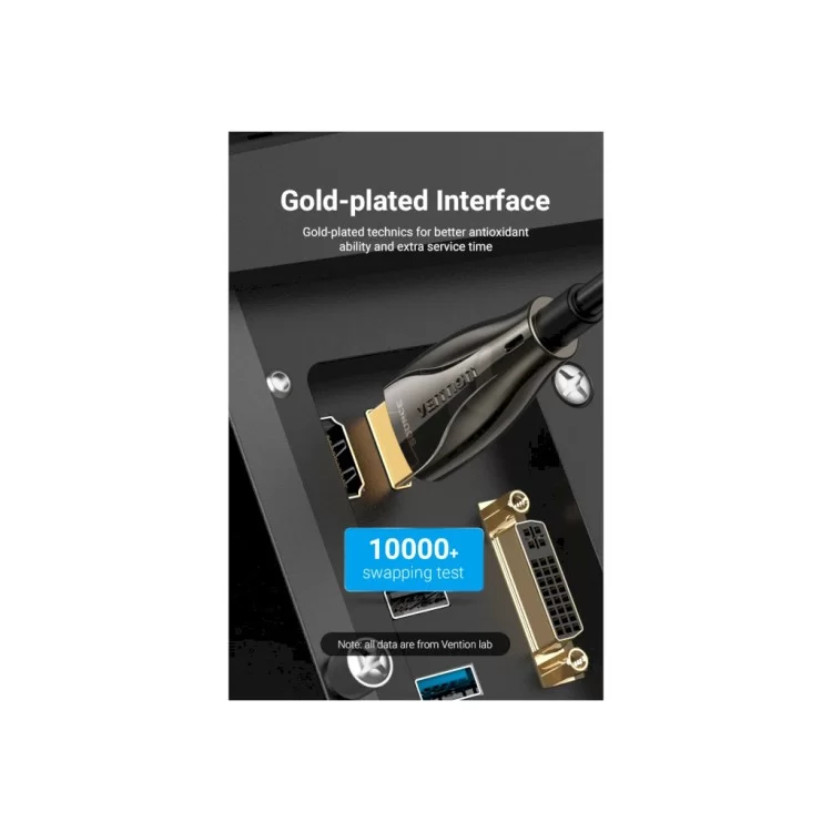 Кабель мультимедійний HDMI to HDMI 50.0m V2.0 Optical 4K 60Hz 18Gbps Dolby 7.1 PVC Black Zinc Alloy Vention (ALABX) - фото 10