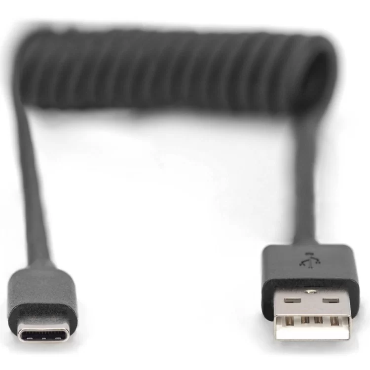 Дата кабель USB 2.0 AM to Type-C 1.0m (0.32m) spiral black Digitus (AK-300430-006-S) ціна 379грн - фотографія 2