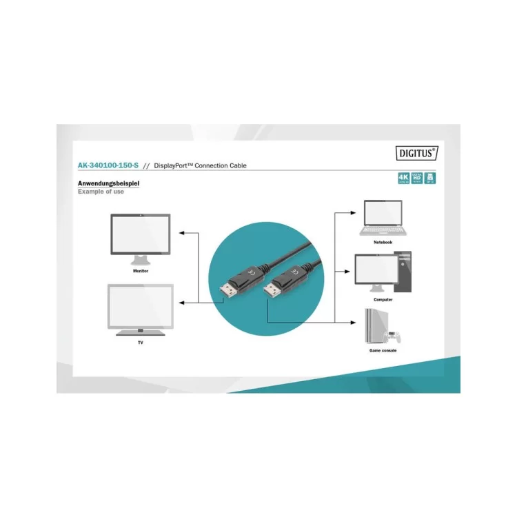 продаємо Кабель мультимедійний Display Port to Display Port 15.0m ASSMANN Digitus (AK-340100-150-S) в Україні - фото 4