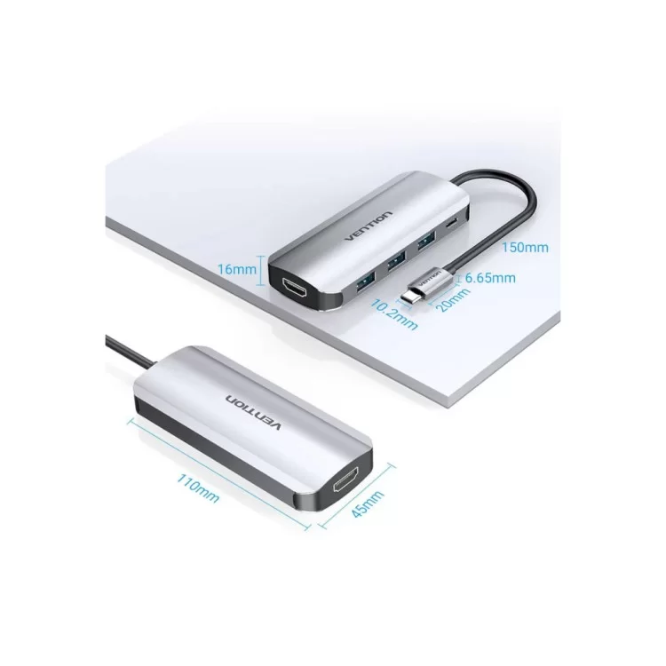 продаємо Концентратор Vention USB 3.1 Type-C to HDM/USB 3.0х3//PD 100W 5-in-1 (THFHB) в Україні - фото 4