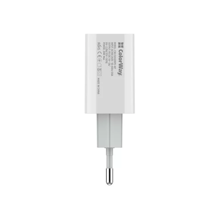 в продажу Зарядний пристрій ColorWay Power Delivery Port USB Type-C (20W) V2 white (CW-CHS026PD-WT) - фото 3