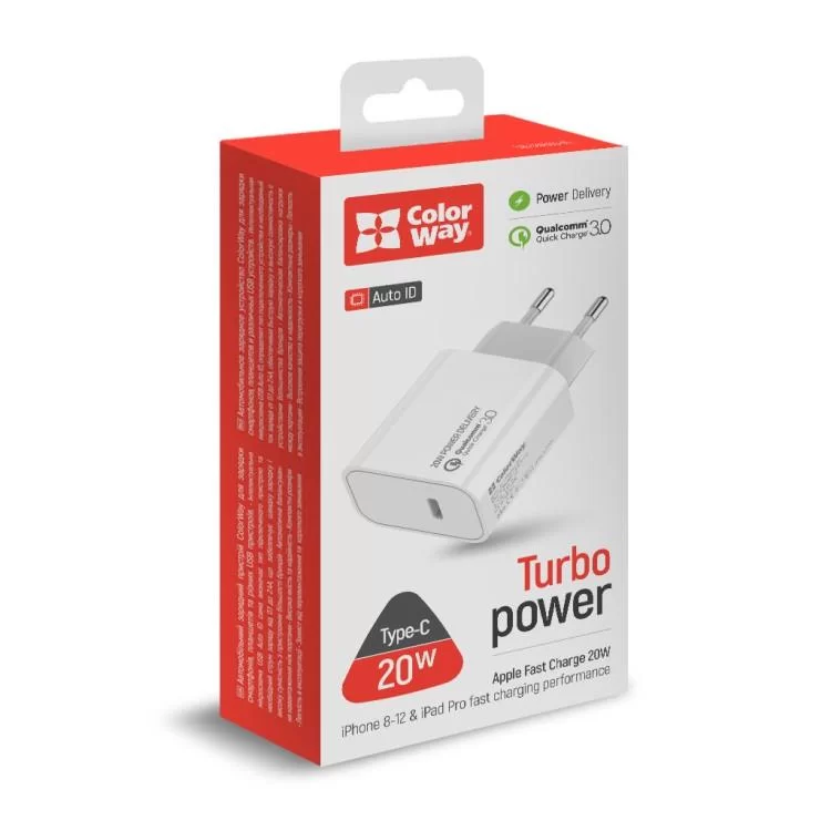 Зарядний пристрій ColorWay Power Delivery Port USB Type-C (20W) V2 white (CW-CHS026PD-WT) характеристики - фотографія 7