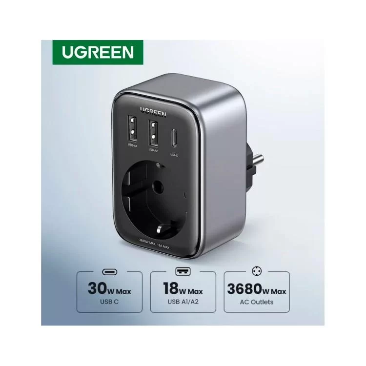 Зарядний пристрій Ugreen 3xUSB 30W Outlet Extender (2хUSB-A+USB-C) CD314 (90613) характеристики - фотографія 7