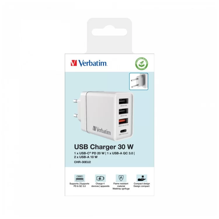 Зарядное устройство Verbatim USB 30W PD3.0 4-ports white (49701) обзор - фото 8