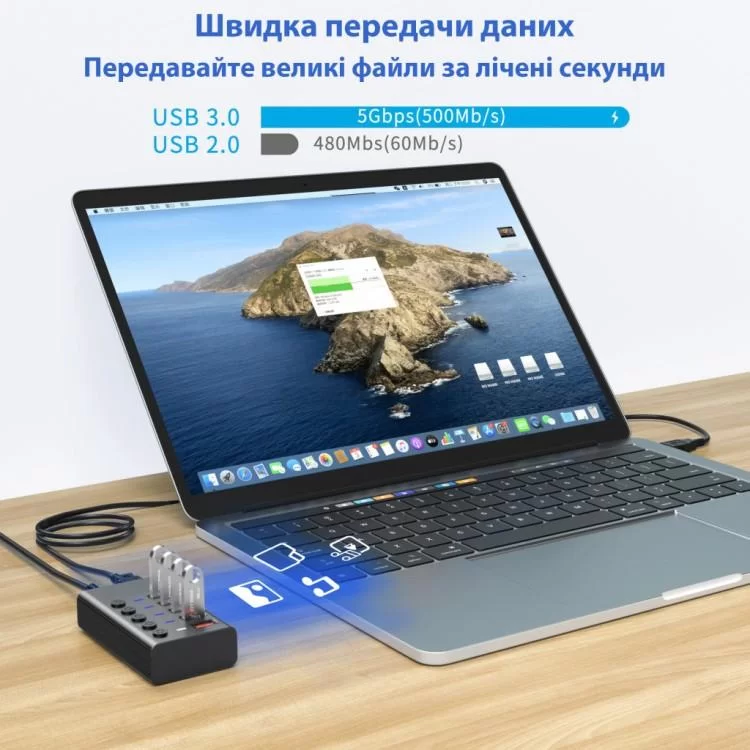 Концентратор Dynamode 5 ports USB3.0 to 4*USB3.0+2.4А Power Adapter 2.5A/12V (DM-UH-P405-G) інструкція - картинка 6