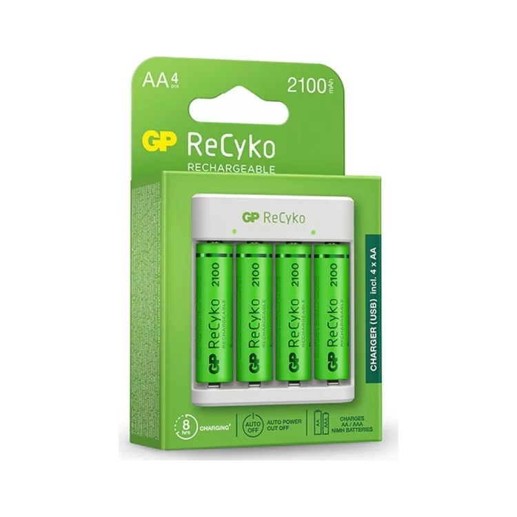 Зарядное устройство для аккумуляторов Gp ReCyko 4-Slot E411 USB Charger (w/ 4's 2100mAh AA Batteries) (GPE411 210AAHCN-2B4) цена 1 598грн - фотография 2